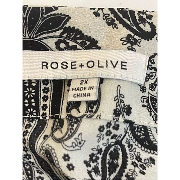 Rose & Olive women’s blouse 2X black white paisley 3/4 sleeve - Picture 6 of 7